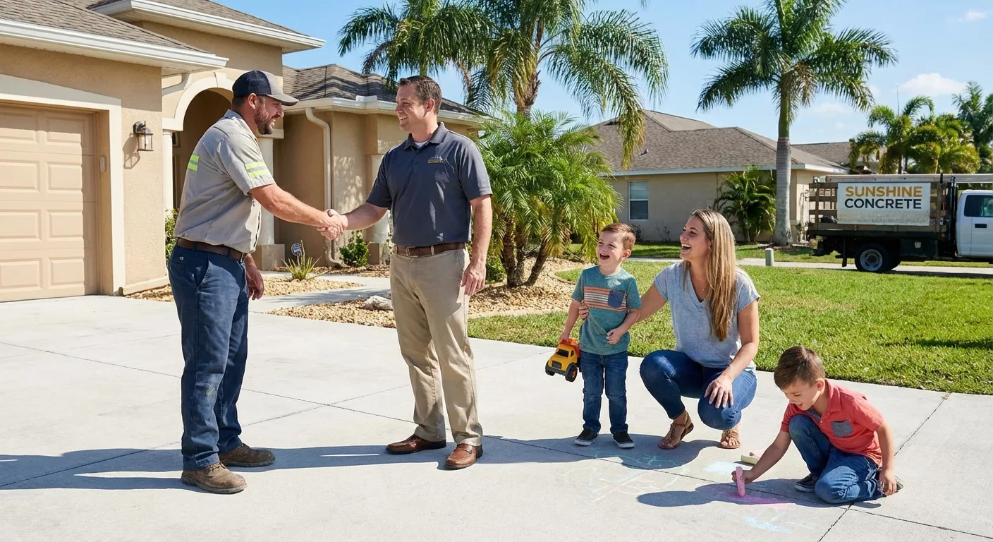 happy homeowner new concrete driveway Brooksville FL