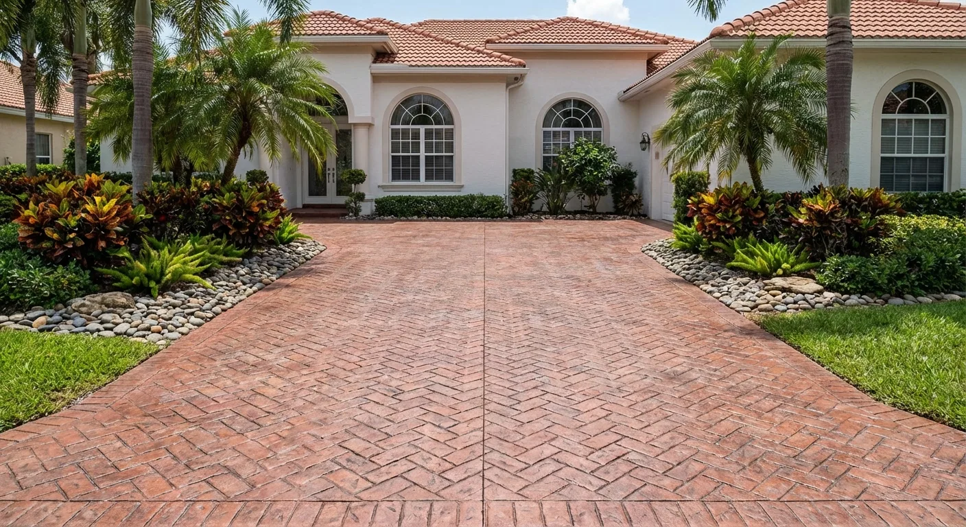 stamped concrete driveway herringbone Shady Hills FL